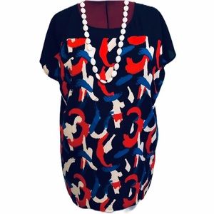Simply Be plus size Geometric dress short sleeves scoop neck keyhole back 18